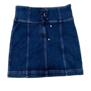 Free People Stretchy Denim Lace Up Waist Jean Mini Pencil Skirt Stretch Flatters